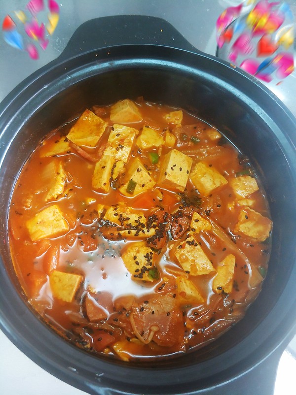 随心所欲的辣白菜豆腐汤的做法步骤:6