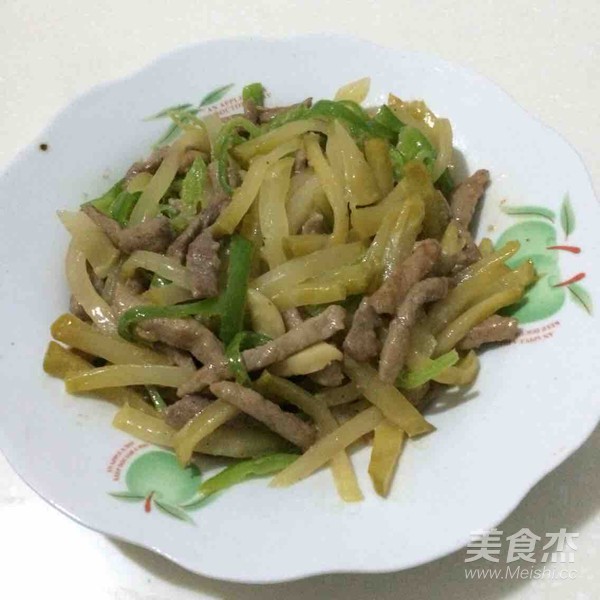 青椒榨菜炒肉丝的做法步骤:9