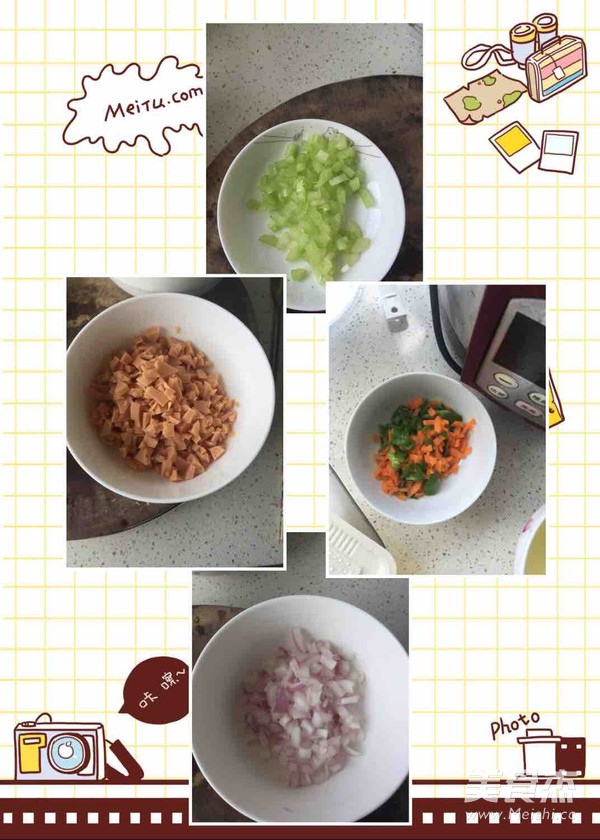 五彩炒饭的做法步骤：1
