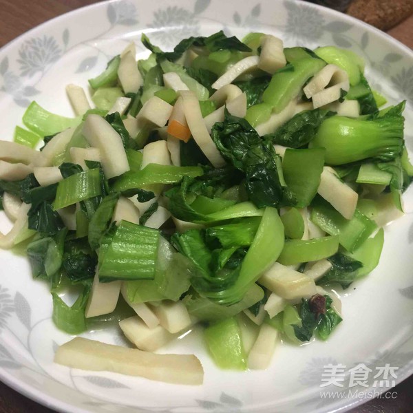 清炒杏鲍菇油菜的做法步骤：5