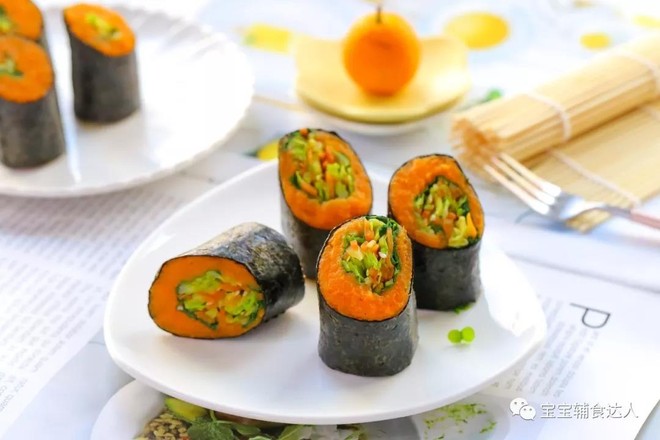 红薯紫菜卷 宝宝辅食食谱的做法步骤:14