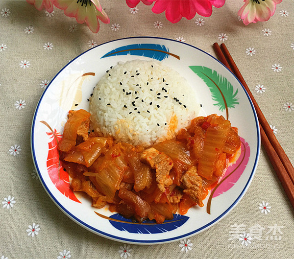 五花肉炒辣白菜盖饭的做法步骤:15