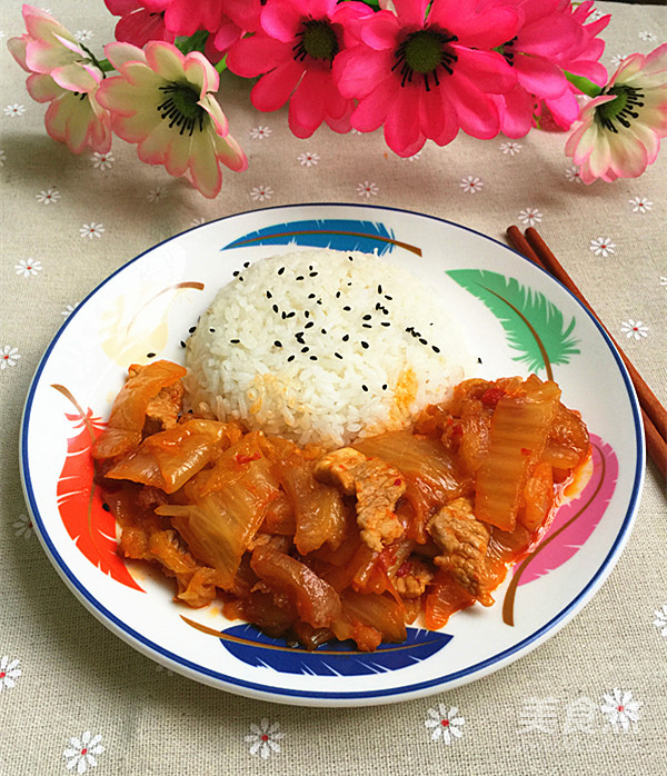 五花肉炒辣白菜盖饭的做法步骤:16