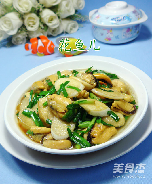 韭菜茭白炒淡菜的做法步骤:9
