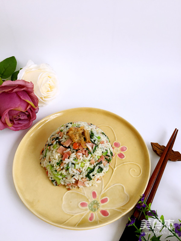 蟹粉青菜火腿炒饭的做法步骤:11