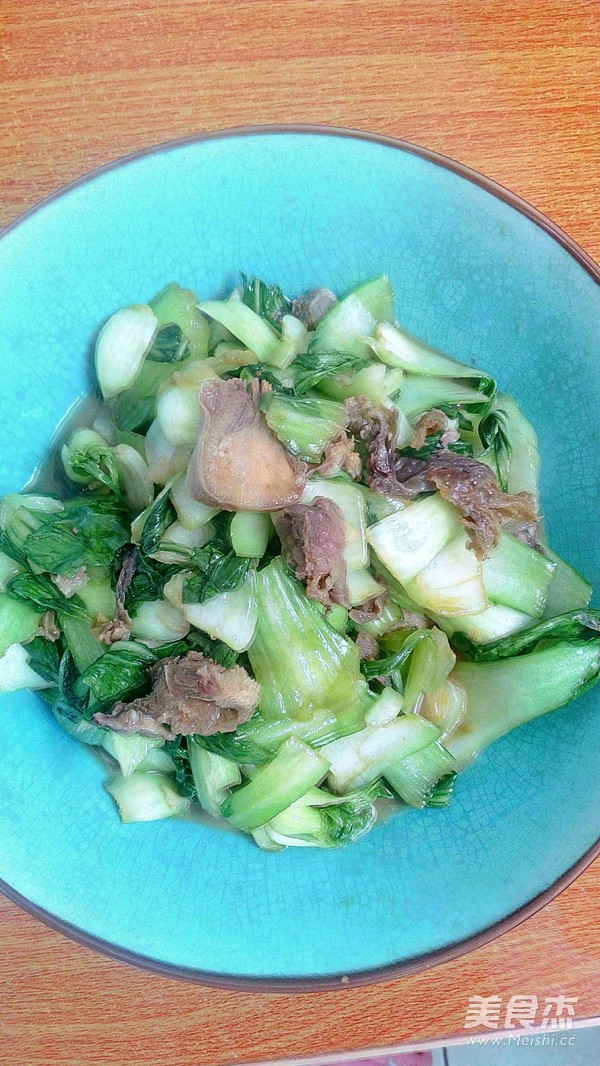 油菜炒羊头肉的做法步骤：8
