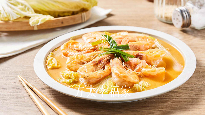 白菜烧大虾的做法步骤:7
