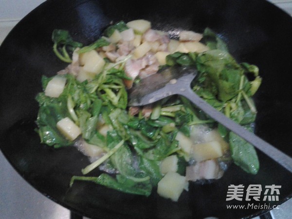 咸肉土豆炒鸡毛菜的做法步骤：4