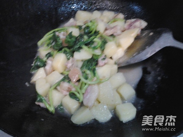 咸肉土豆炒鸡毛菜的做法步骤：5