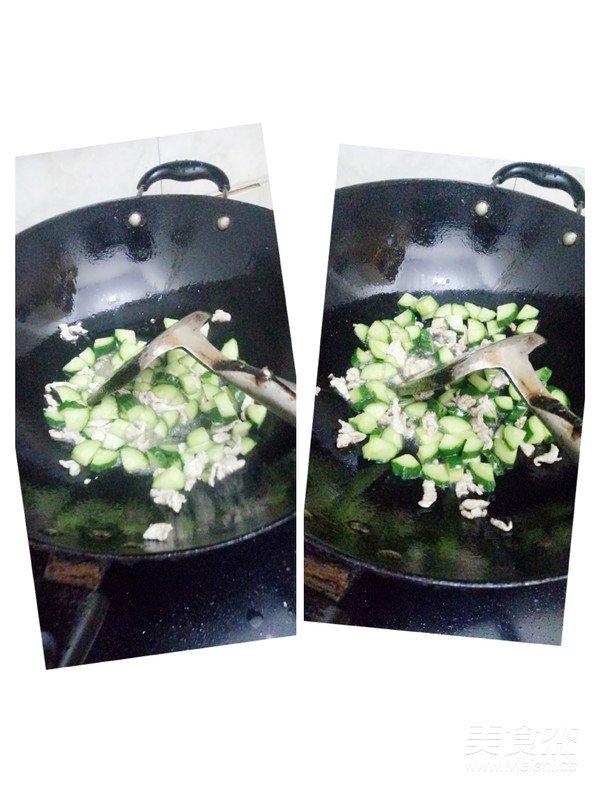 黄瓜肉丝炒饭的做法步骤：3