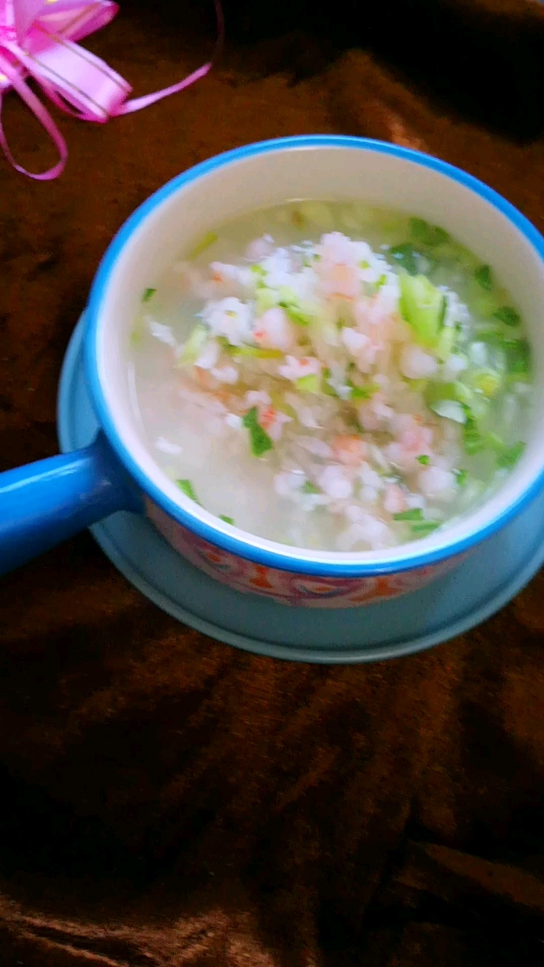 油菜虾肉米粥