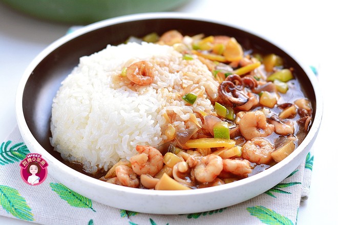 海鲜春笋盖浇饭的做法